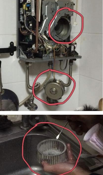 能率热水器常见故障90的维修处理解决方案是拆机清洗交换器叶片